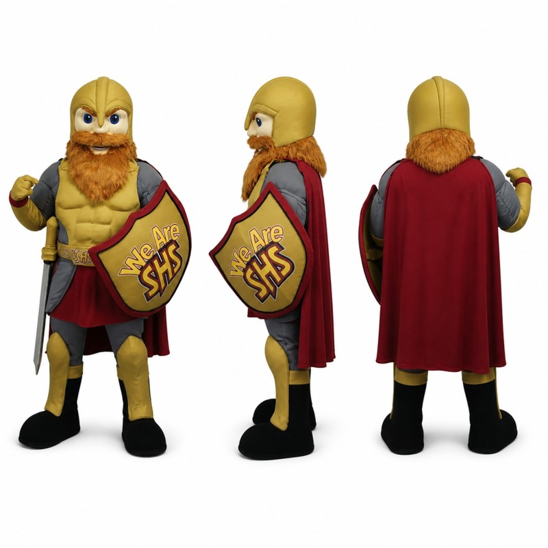 Gladiator Mascot Costume in Gold with Brown Shield Adult