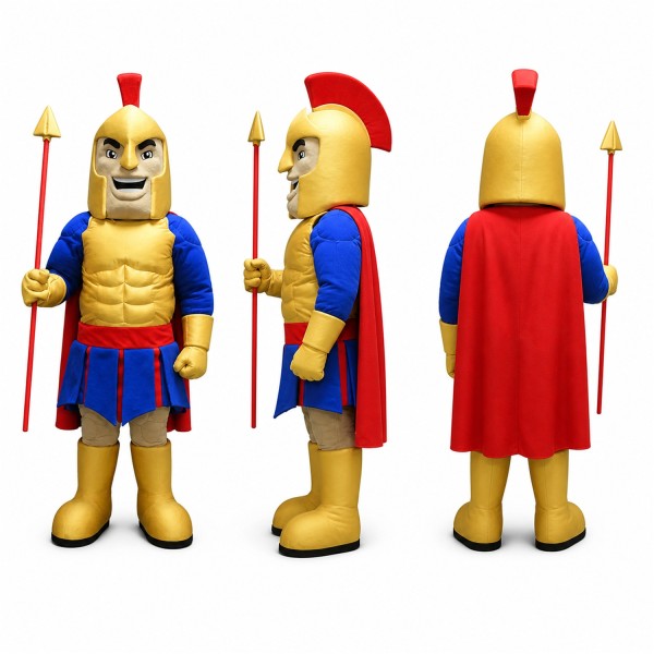 Gladiator Mascot Costume in Gold Red and Blue Adult