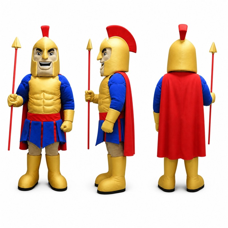 Gladiator Mascot Costume in Gold Red and Blue Adult