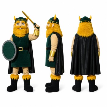 Viking Mascot Costume in Green with Round Shield Adult