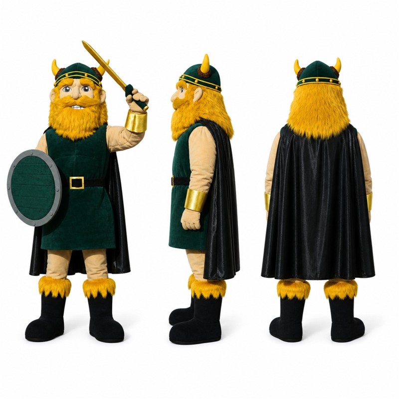 Viking Mascot Costume in Green with Round Shield Adult