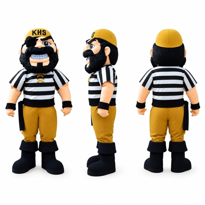 Prisoner Mascot Costume in Black and White Stripes Adult