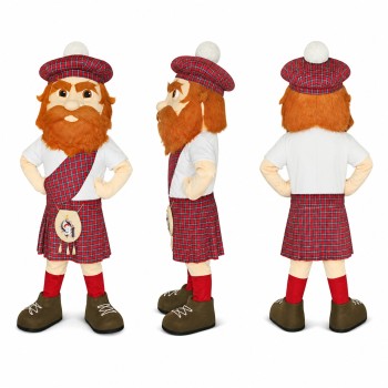 Scottish Highlander Mascot Costume in Red Tartan Adult