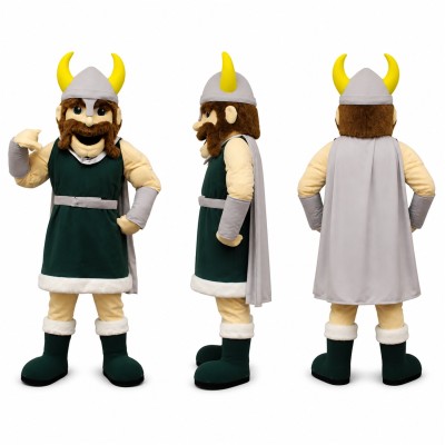 Viking Mascot Costume in Green and Cream Adult