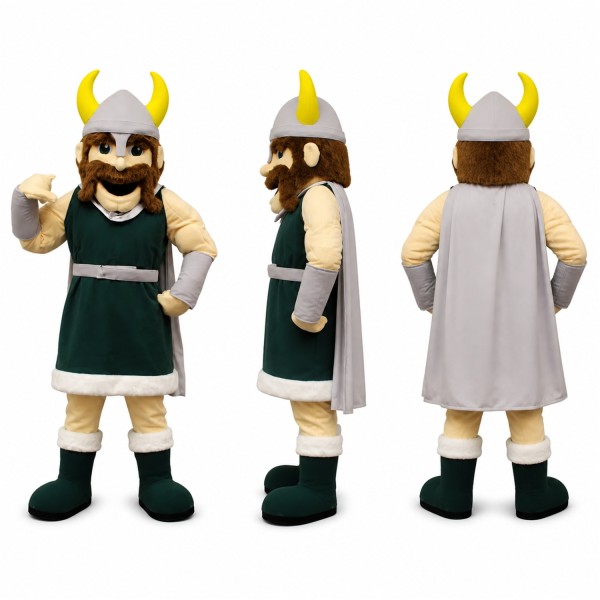 Viking Mascot Costume in Green and Cream Adult