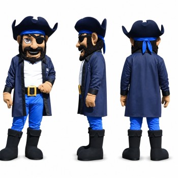 Pirate Mascot Costume in Blue Coat with Black Hat Adult