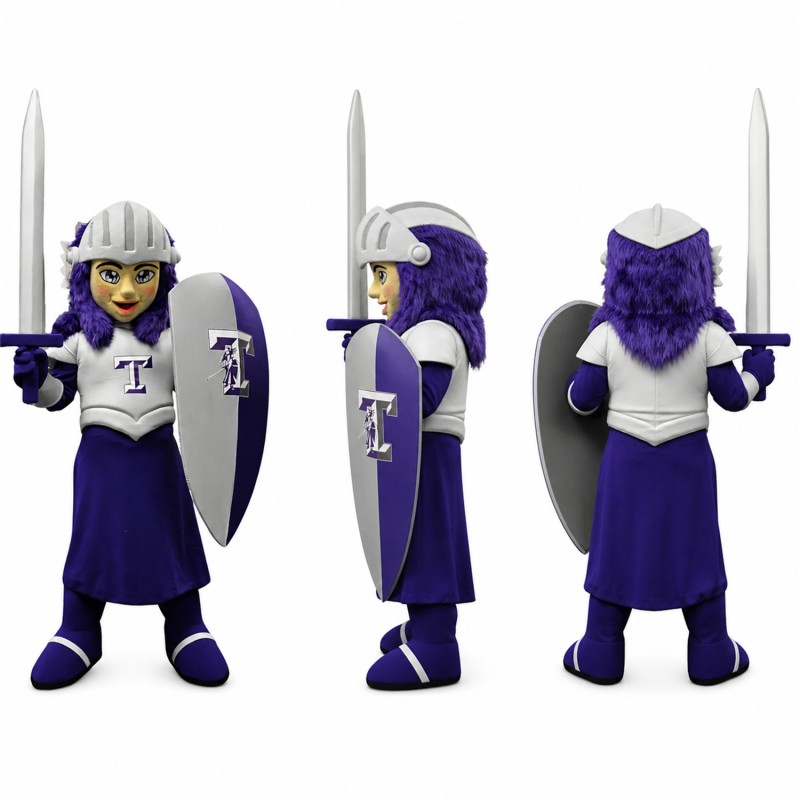 Knight Mascot Costume in Purple and Silver Adult