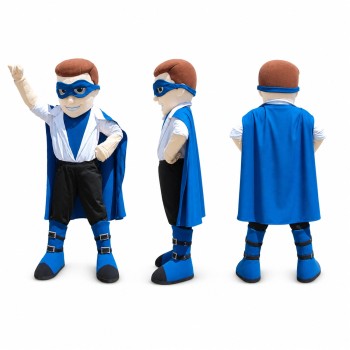 Male Superhero Mascot Costume in Blue and White Adult