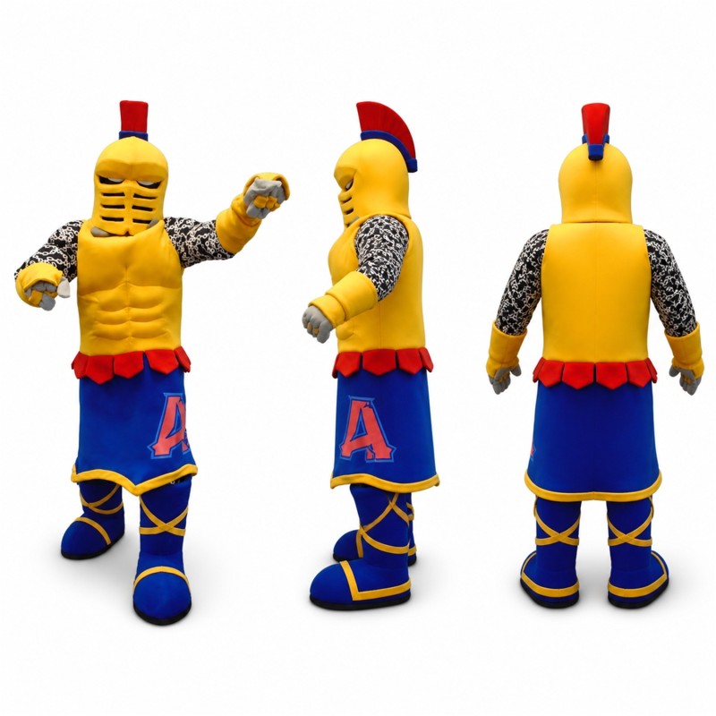 Gladiator Mascot Costume in Gold Blue and Red Adult