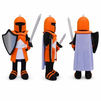 Knight Mascot Costume in Orange and Black with Sword Adult