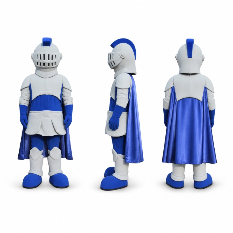 Knight Mascot Costume in White and Blue Adult