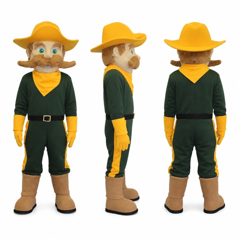 Cowboy Mascot Costume in Green and Yellow Adult
