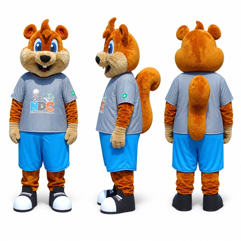 Squirrel Mascot Costume in Orange with Gray Shirt Adult