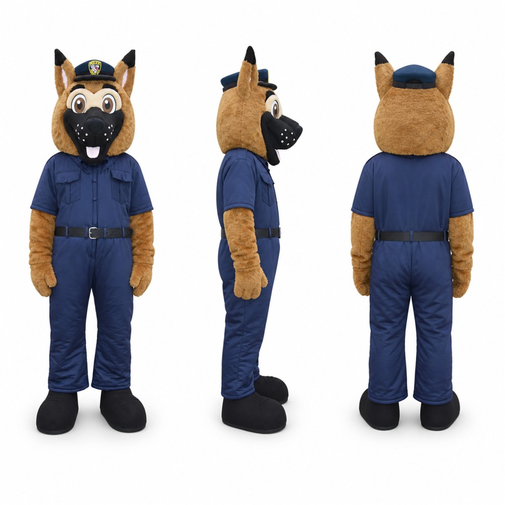 German Shepherd Police Officer Mascot Costume in Brown with Navy Uniform Adult German Shepherd Police Officer Mascot Costume in Brown with Navy Uniform Adult