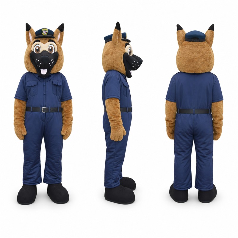German Shepherd Police Officer Mascot Costume in Brown with Navy Uniform Adult