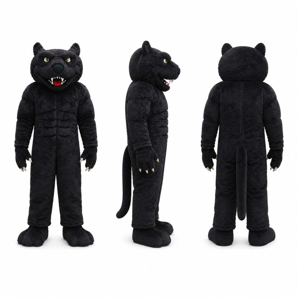 Black Panther Mascot Costume with Red Mouth Adult