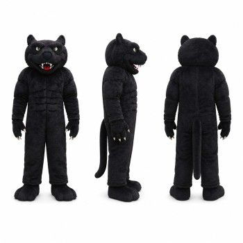 Black Panther Mascot Costume with Red Mouth Adult