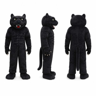 Black Panther Mascot Costume with Red Mouth Adult