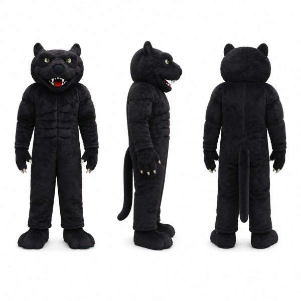 Black Panther Mascot Costume with Red Mouth Adult