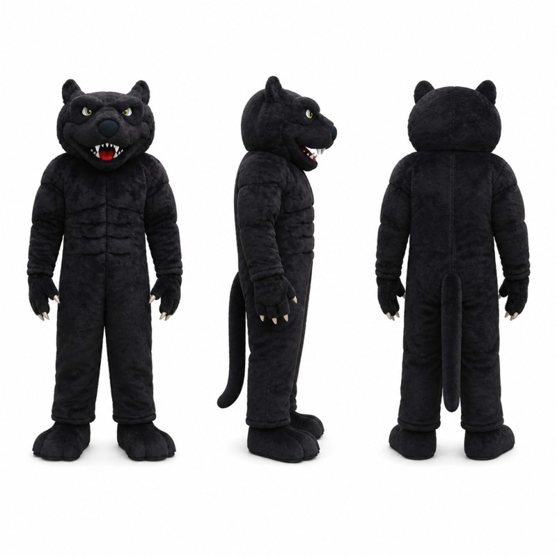 Black Panther Mascot Costume with Red Mouth Adult