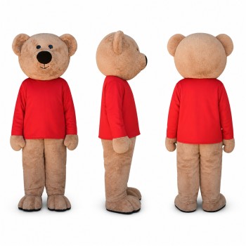 Bear Mascot Costume in Tan with Red Shirt Adult