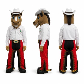 Cowboy Horse Mascot Costume in Brown with White Hat Adult