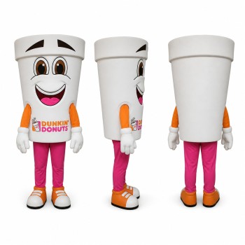 Takeaway Cup Mascot Costume in White Pink and Orange Adult