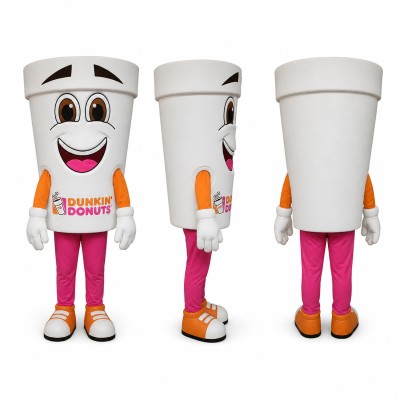 Takeaway Cup Mascot Costume in White Pink and Orange Adult