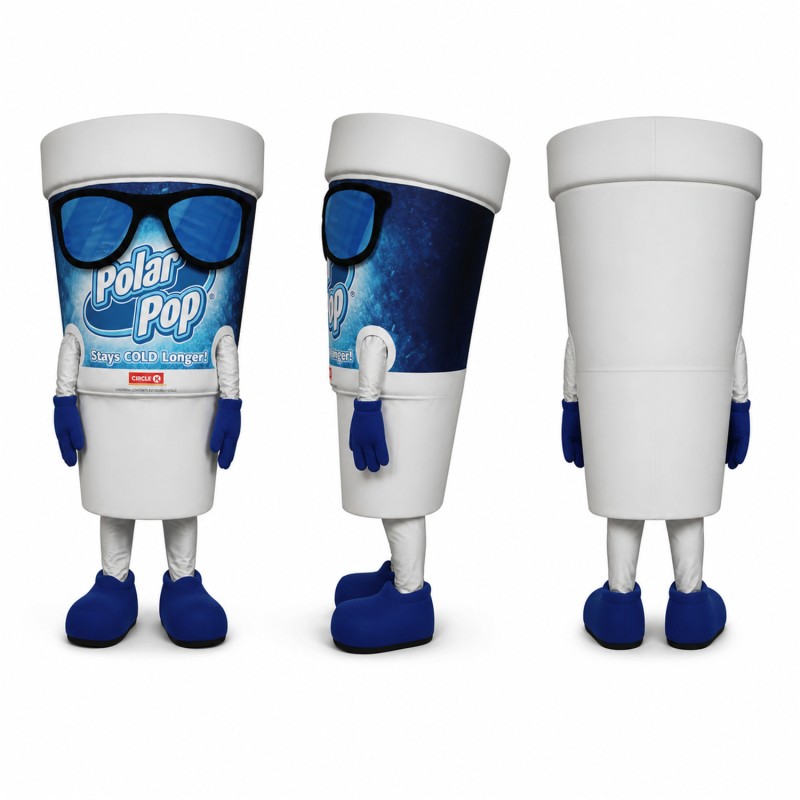 Drink Cup Mascot Costume in White and Blue Adult