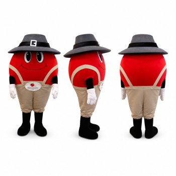 Round Character Mascot Costume in Red with Pilgrim Hat Adult