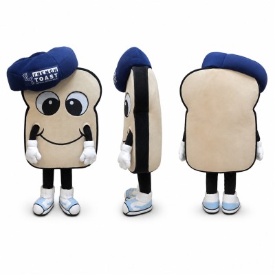 Toast Slice Mascot Costume in Beige with Navy Cap Adult