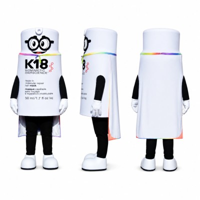 Product Carton Mascot Costume in White with Black Print Adult