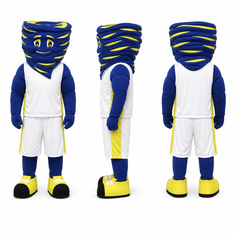 Ninja Athlete Mascot Costume in Blue and Yellow Adult