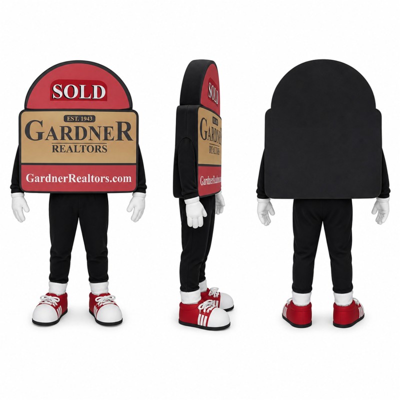 Signboard Mascot Costume in Red Black and Beige Adult