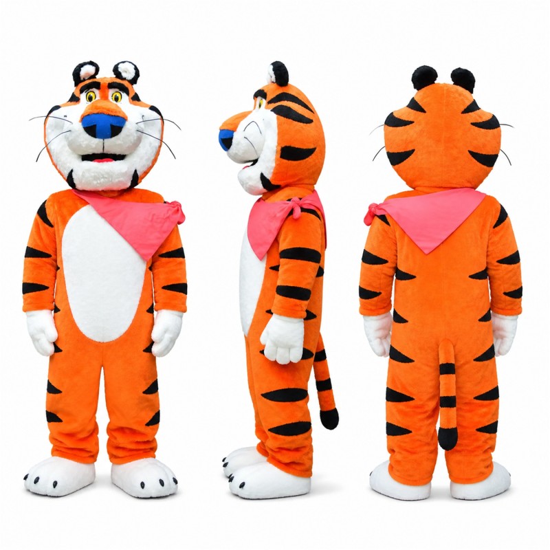 Tiger Mascot Costume in Orange with Red Scarf Adult