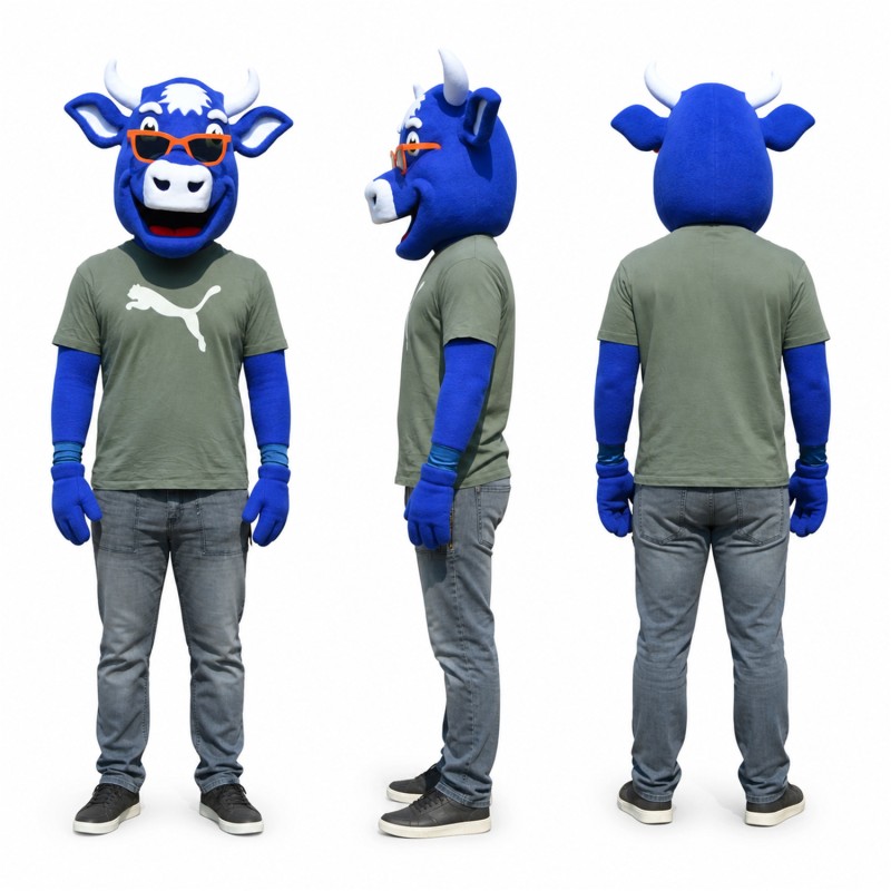 Bull Mascot Costume in Blue with Gray Shirt Adult