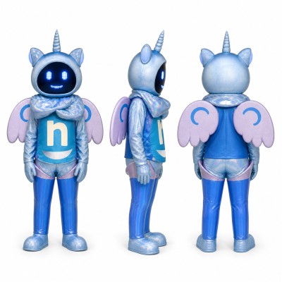 Winged Robot Mascot Costume in Silver and Blue Adult