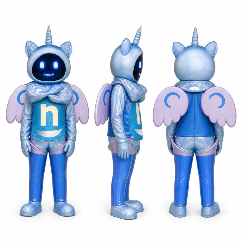 Winged Robot Mascot Costume in Silver and Blue Adult
