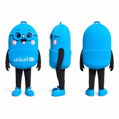 Round Character Mascot Costume in Blue with Black Gloves Adult