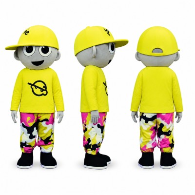 Skateboarder Boy Mascot Costume in Yellow and Black Adult