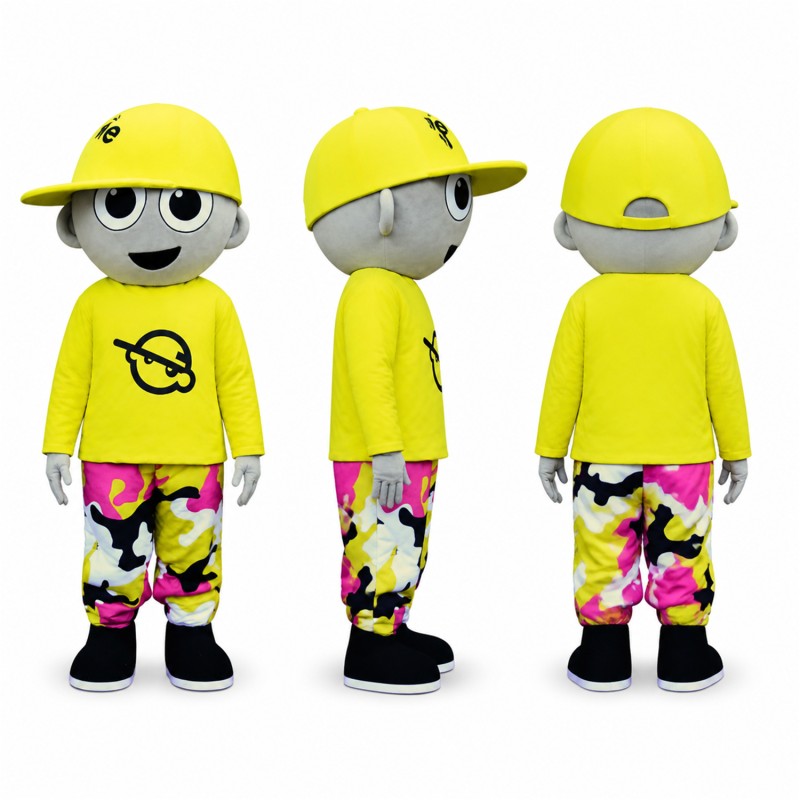Skateboarder Boy Mascot Costume in Yellow and Black Adult