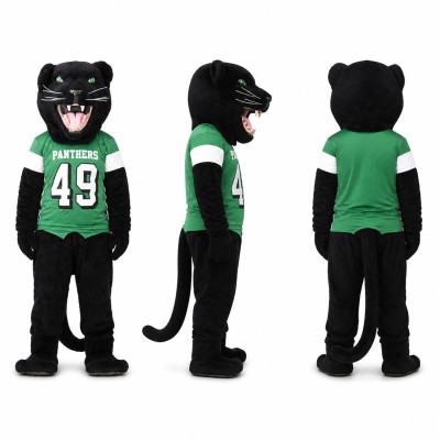 Black Panther Athlete Mascot Costume with Green Jersey Adult