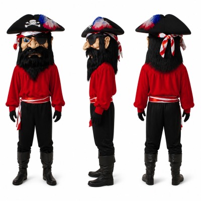 Pirate Mascot Costume in Red and Black with Tricorn Hat Adult