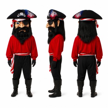 Pirate Mascot Costume in Red and Black with Tricorn Hat Adult