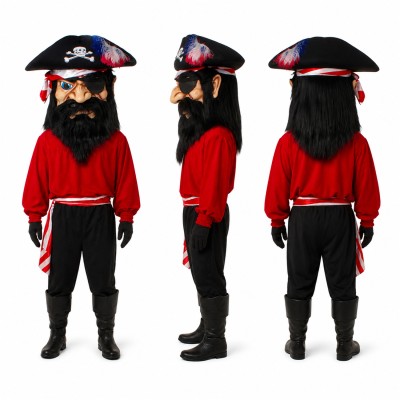 Pirate Mascot Costume in Red and Black with Tricorn Hat Adult