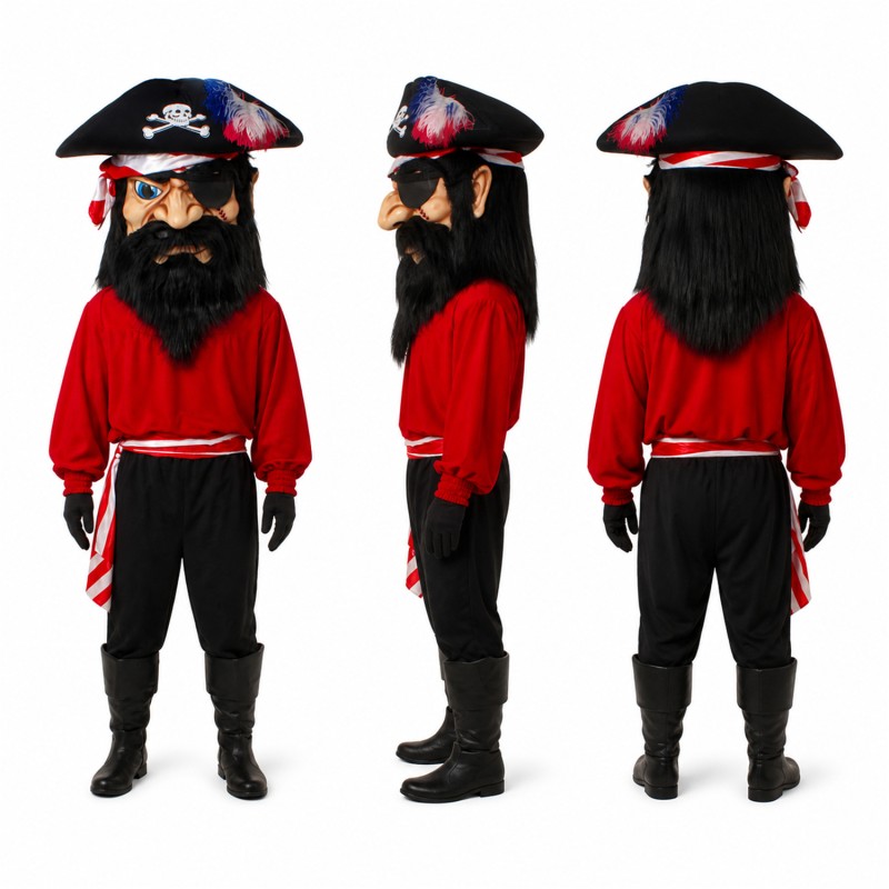 Pirate Mascot Costume in Red and Black with Tricorn Hat Adult
