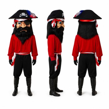 Pirate Mascot Costume in Red and Black with Tricorn Hat Adult