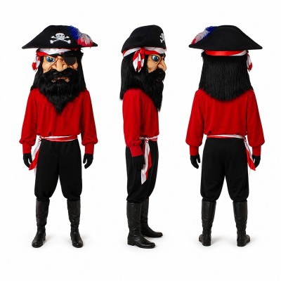 Pirate Mascot Costume in Red and Black with Tricorn Hat Adult