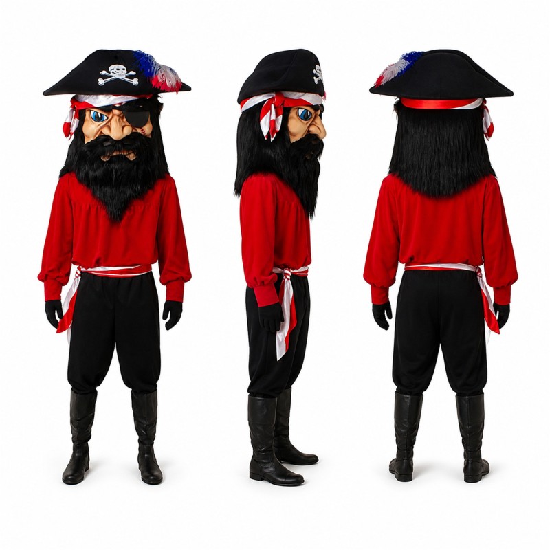 Pirate Mascot Costume in Red and Black with Tricorn Hat Adult