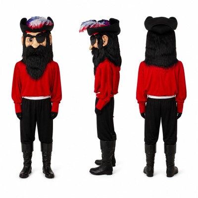 Pirate Mascot Costume in Red and Black with Headscarf Adult
